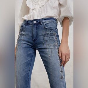 Pilcro Women 27 Embellished High-Rise Slim Boyfriend Jeans NWT Embroidered Beads